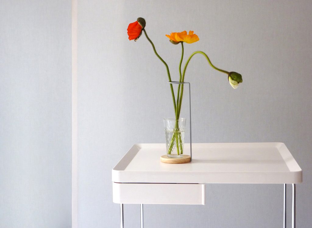 Couchtisch PLAIN für Studio Domo dekoriert mit einen Blumenvase
